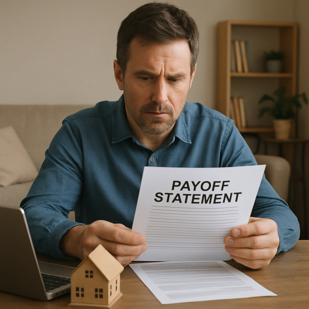 Navigating the Sale of a Mortgaged Home 1 A homeowner reviewing a payoff statement for a mortgaged house